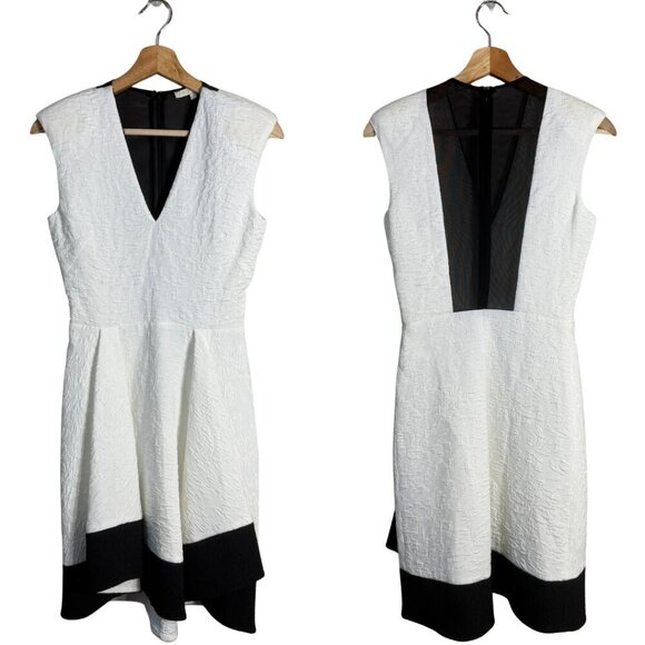 Maje Reese Mesh Paneled Matelasse Mini Dress Womens 1 Small White Black Cocktail - Picture 2 of 12